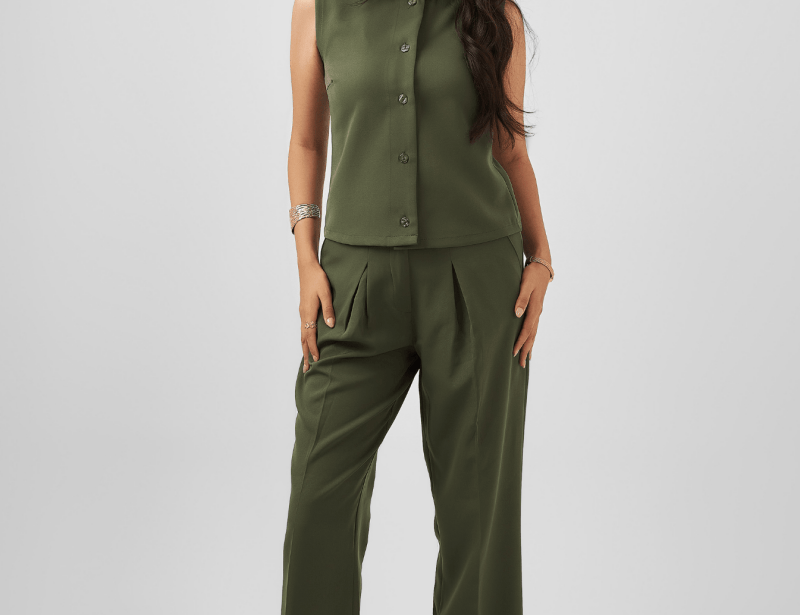 High Waist Trousers in Olive Green - Hushy Wear