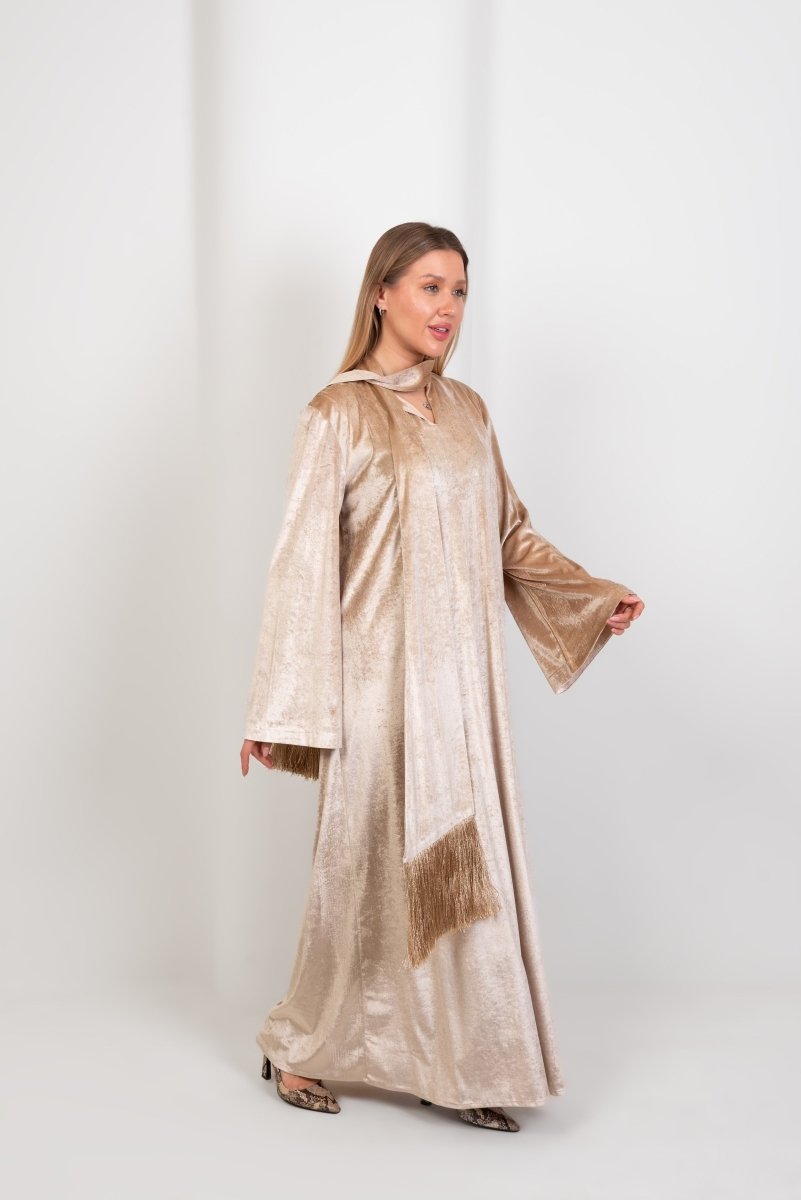 Hushy Velvet Basic Dress - Beige - Hushy Wear