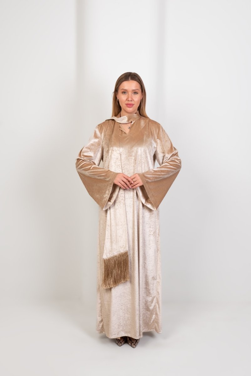 Hushy Velvet Basic Dress - Beige - Hushy Wear