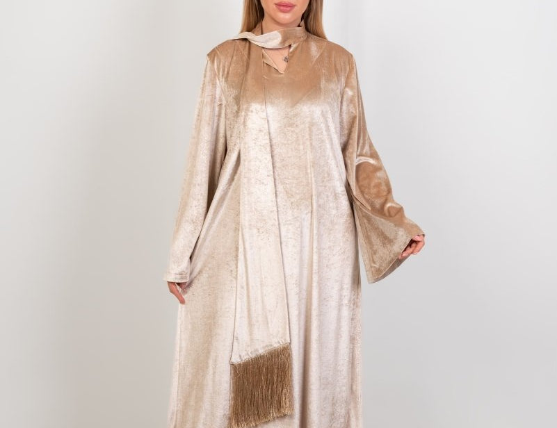 Hushy Velvet Basic Dress - Beige - Hushy Wear