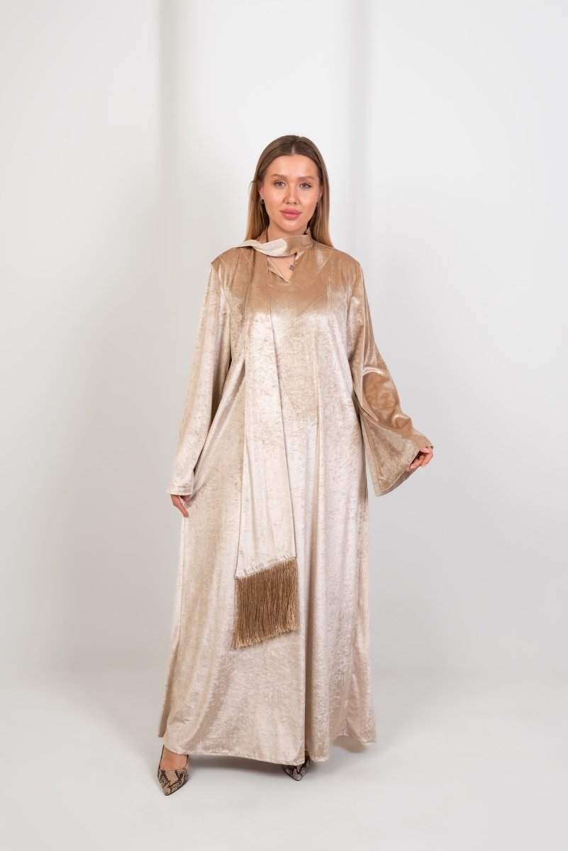 Hushy Velvet Basic Dress - Beige - Hushy Wear