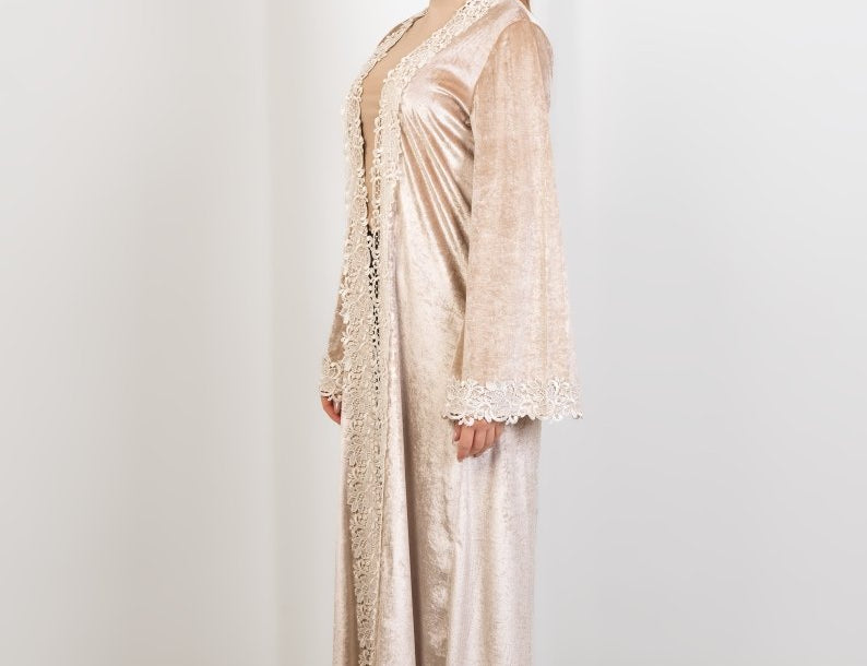 Hushy Velvet Kaftan - Beige - Hushy Wear