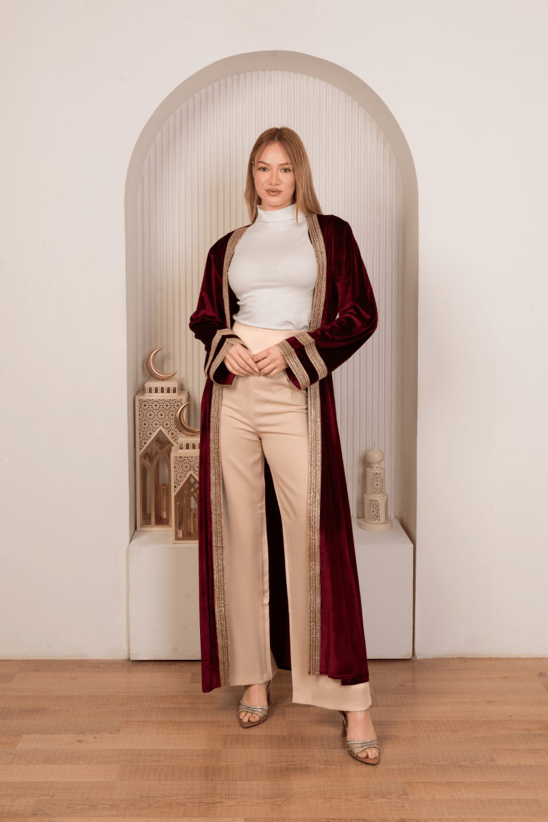 Hushy Velvet Kaftan - Burgundy - Hushy Wear