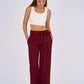 Burgundy Belted Wide-Leg Pants featuring a high-waisted fit, detachable belt, and flowing wide-leg silhouette for a sophisticated and modern look.