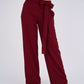 Burgundy Belted Wide-Leg Pants featuring a high-waisted fit, detachable belt, and flowing wide-leg silhouette for a sophisticated and modern look.