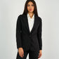 Black Single-Button Blazer featuring a structured fit, tailored silhouette, and a sleek single-button closure, perfect for office wear or smart-casual styling.