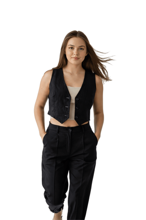 Linen Vest Only - Black - Hushy Wear