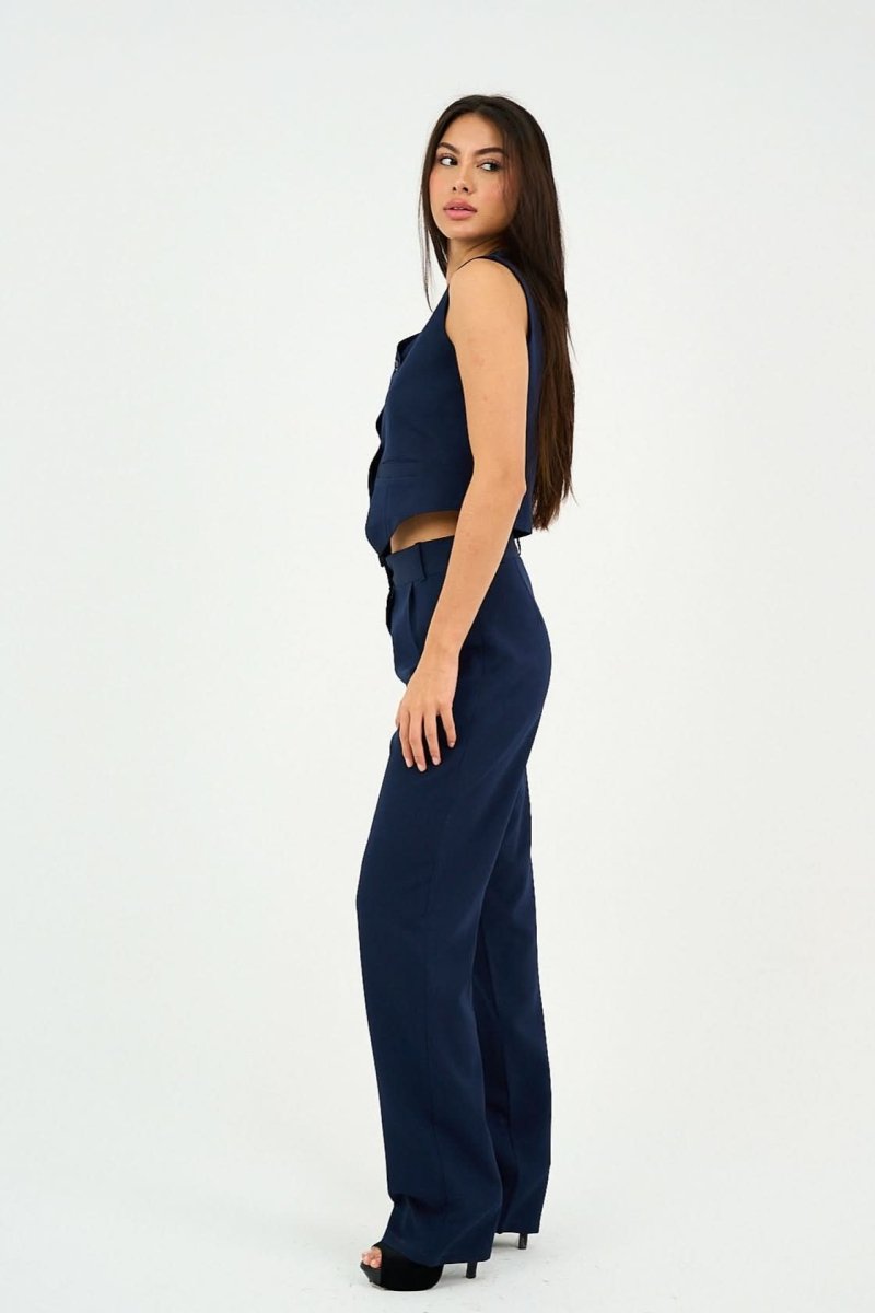 Navy Classic Vest & Pleated Straight Pants Set - Hushy Wear
