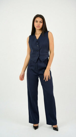 Navy Classic Vest & Pleated Straight Pants Set - Hushy Wear