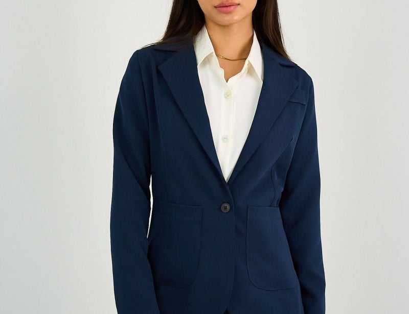 Navy Single - Button Tailored Blazer - Hushy Wear