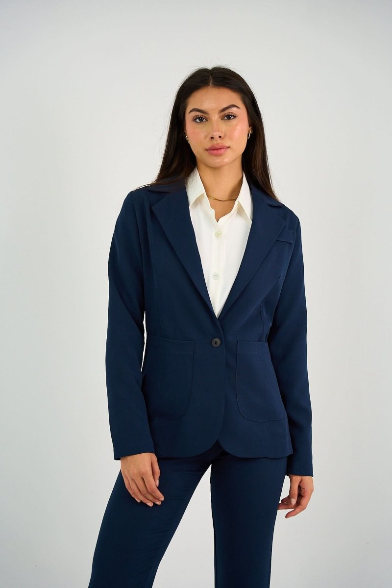 Navy Single - Button Tailored Blazer - Hushy Wear