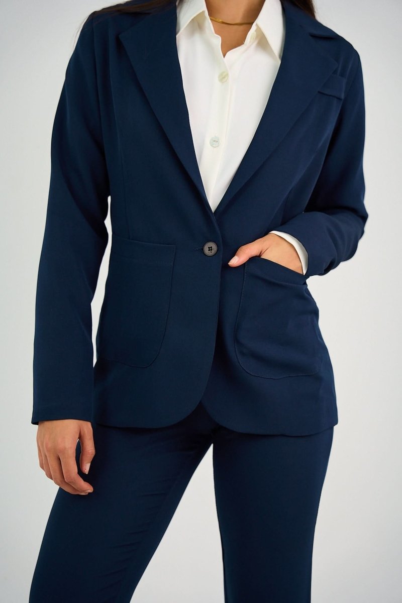 Navy Single - Button Tailored Blazer - Hushy Wear
