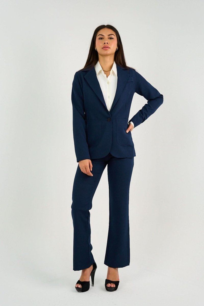 Navy Single - Button Tailored Blazer - Hushy Wear