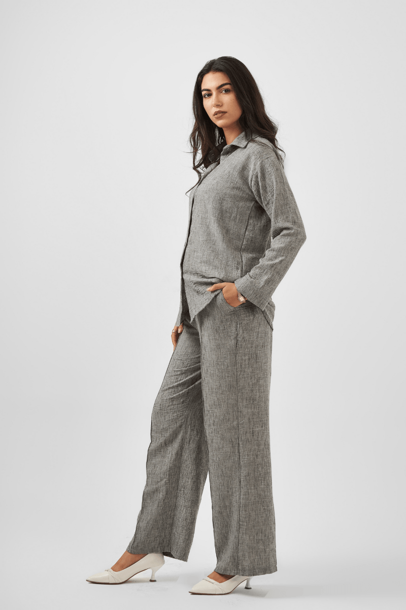 Oversized Linen Gray Shirt - Hushy Wear