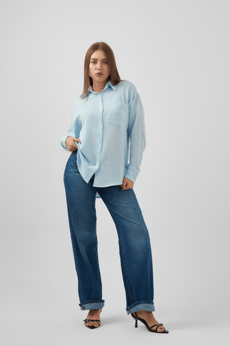 Oversized Shirt In Baby Blue - Hushy Wear