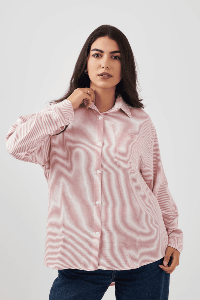 Oversized Striped Shirt In Pink - Hushy Wear