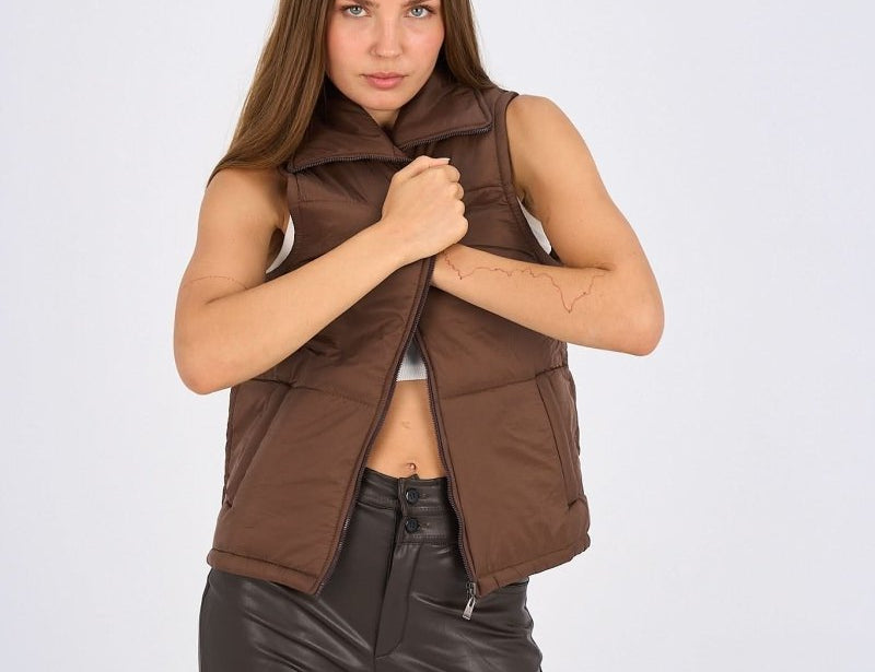 Puffer Vest - Dark Brown - Hushy Wear
