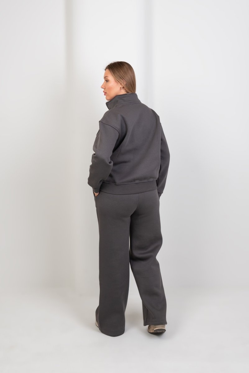 Relaxed Fit Half - Zip Sweater & Pants Set – Gray - Hushy Wear