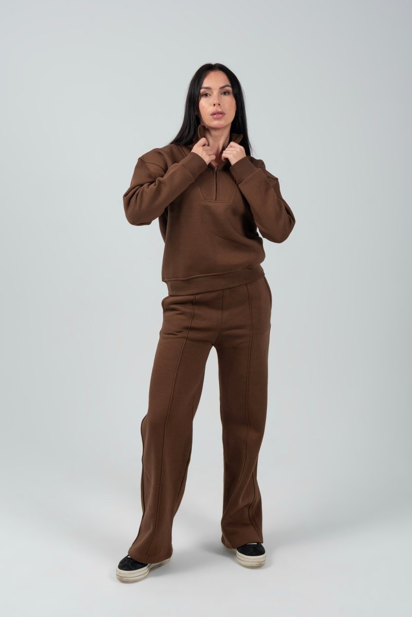 Relaxed Fit Half - Zip Sweater & Pants Set – Mocha - Hushy Wear