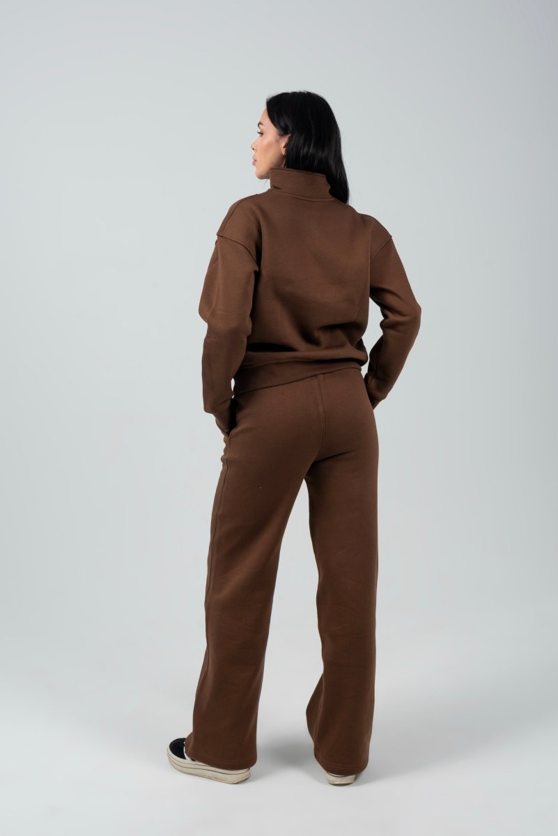 Relaxed Fit Half - Zip Sweater & Pants Set – Mocha - Hushy Wear
