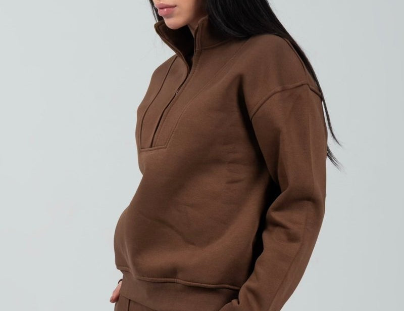 Relaxed Fit Half - Zip Sweater & Pants Set – Mocha - Hushy Wear