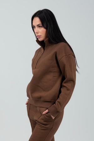 Relaxed Fit Half - Zip Sweater & Pants Set – Mocha - Hushy Wear