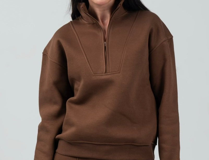 Relaxed Fit Half - Zip Sweater & Pants Set – Mocha - Hushy Wear