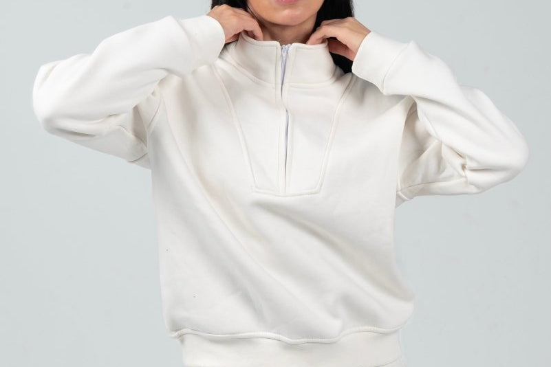 Relaxed Fit Half - Zip Sweater & Pants Set – Offwhite - Hushy Wear