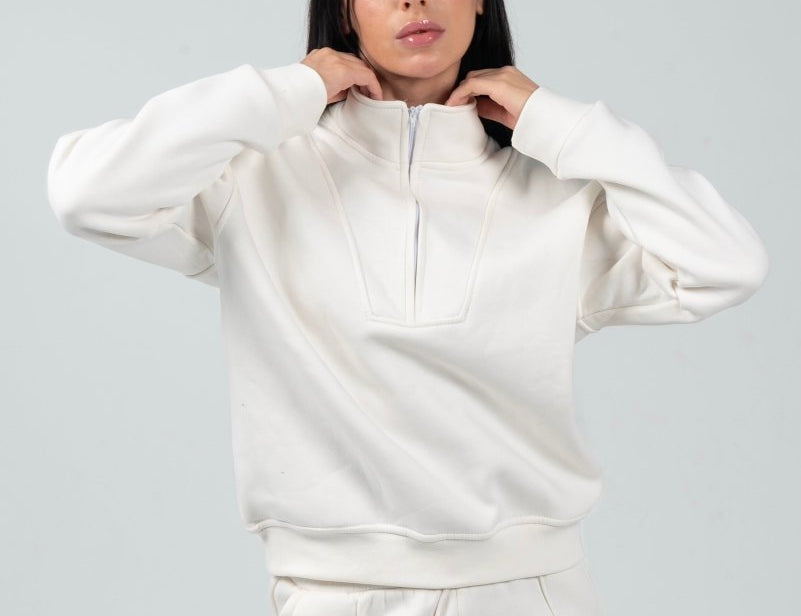 Relaxed Fit Half - Zip Sweater & Pants Set – Offwhite - Hushy Wear