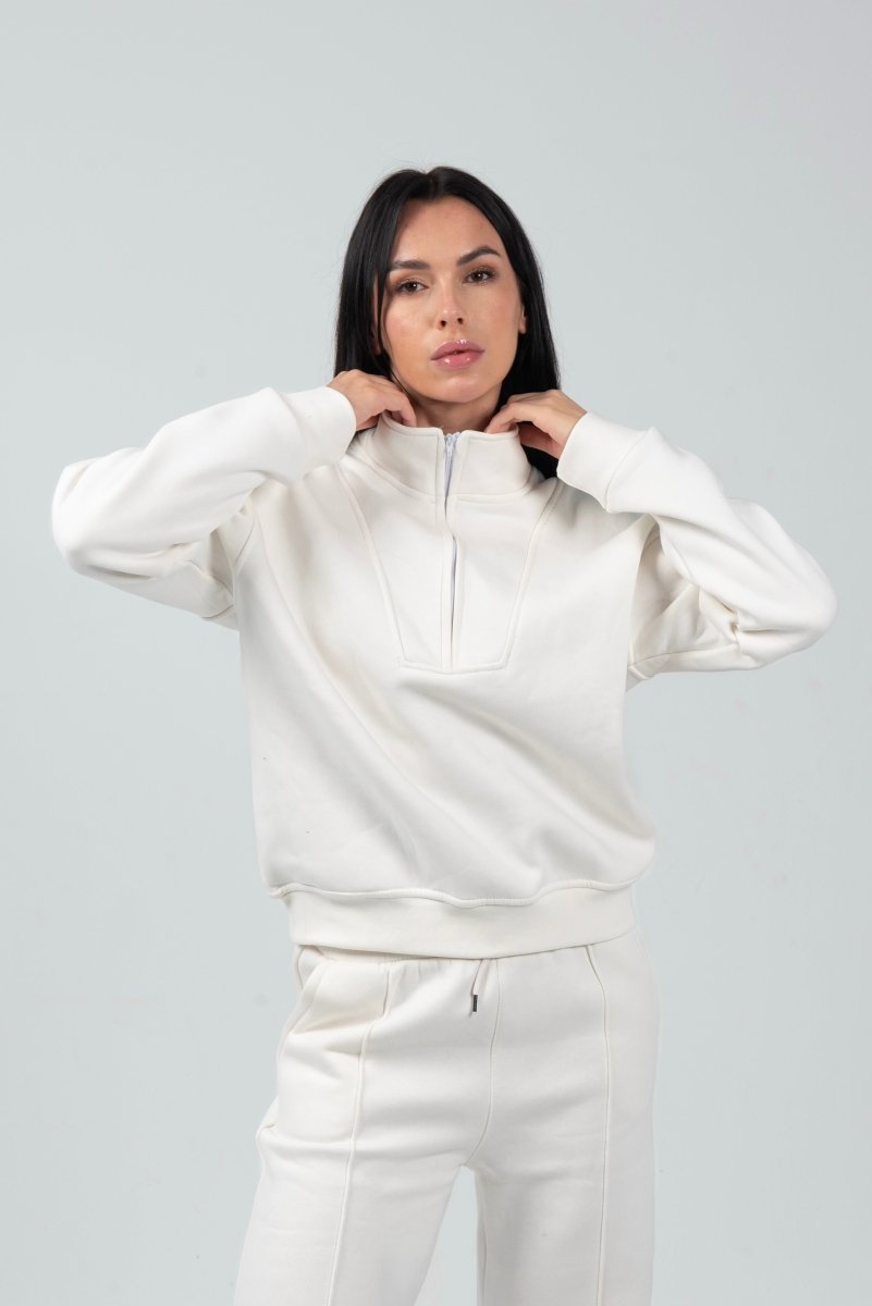 Relaxed Fit Half - Zip Sweater & Pants Set – Offwhite - Hushy Wear