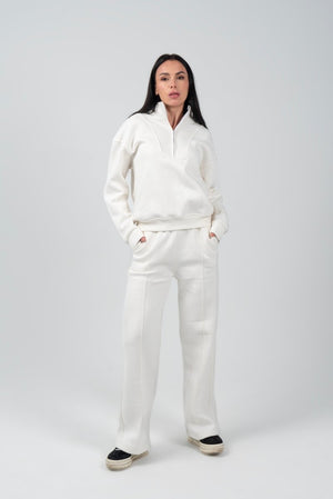 Relaxed Fit Half - Zip Sweater & Pants Set – Offwhite - Hushy Wear