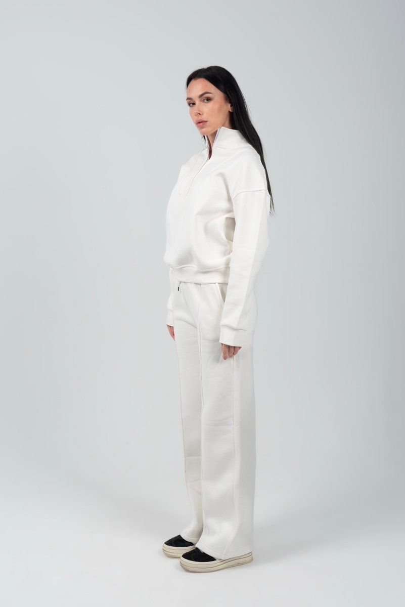 Relaxed Fit Half - Zip Sweater & Pants Set – Offwhite - Hushy Wear
