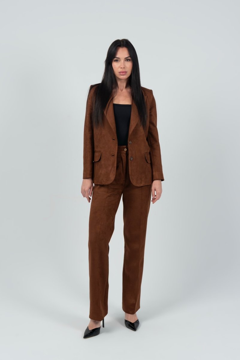 Relaxed Fit Suede Two Button Blazer - Brown - Hushy Wear