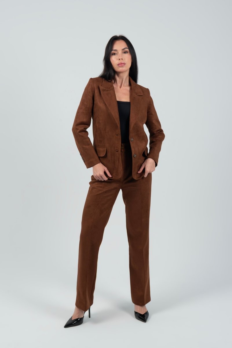 Relaxed Fit Suede Two Button Blazer - Brown - Hushy Wear