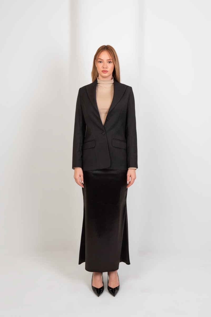 Satin High Waisted Maxi Skirt - Black - Hushy Wear