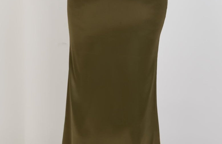 Satin High Waisted Maxi Skirt - Olive - Hushy Wear