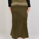 Satin High Waisted Maxi Skirt - Olive - Hushy Wear