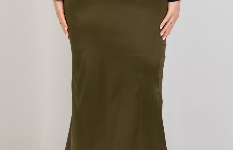 Satin High Waisted Maxi Skirt - Olive - Hushy Wear