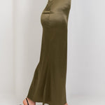 Satin High Waisted Maxi Skirt - Olive - Hushy Wear