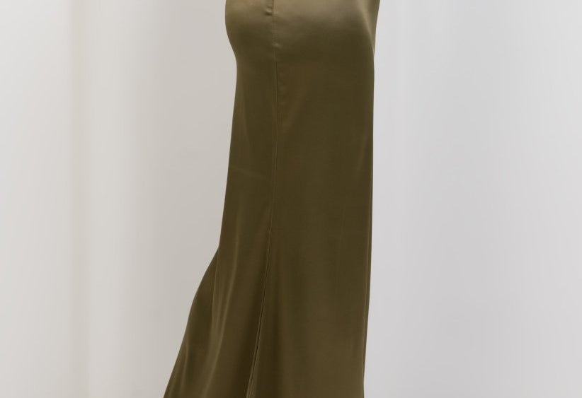 Satin High Waisted Maxi Skirt - Olive - Hushy Wear
