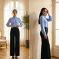 Sky Blue Ruffled Collar Button - Up Blouse - Hushy Wear