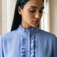 Sky Blue Ruffled Collar Button - Up Blouse - Hushy Wear