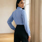 Sky Blue Ruffled Collar Button - Up Blouse - Hushy Wear