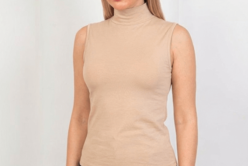 Sleeveless Basic Top - Beige - Hushy Wear