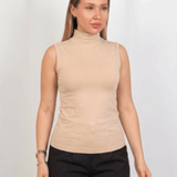 Sleeveless Basic Top - Beige - Hushy Wear