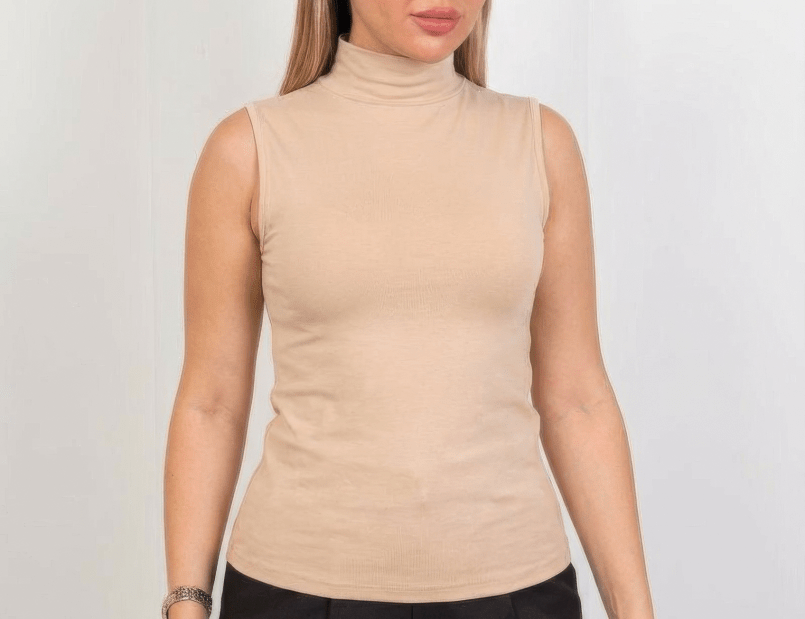 Sleeveless Basic Top - Beige - Hushy Wear