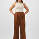 Straight Leg Trousers in Brown - Hushy Wear