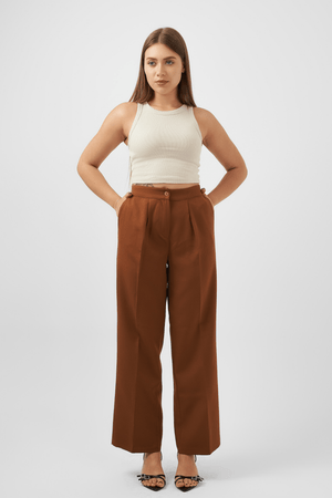 Straight Leg Trousers in Brown - Hushy Wear