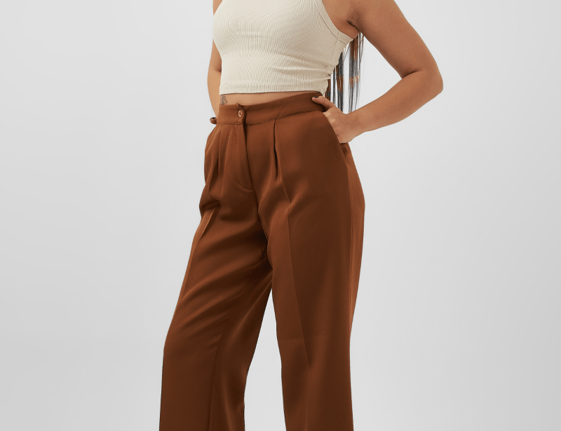 Straight Leg Trousers in Brown - Hushy Wear