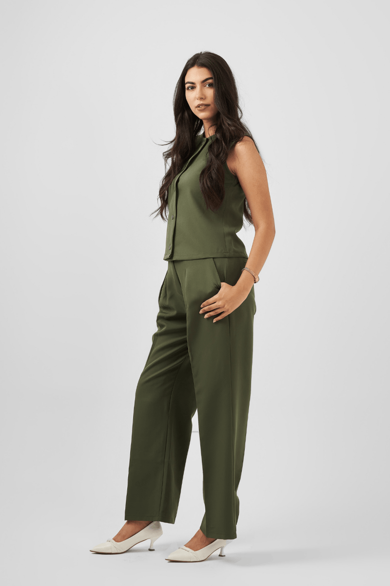 Structure Harmony Set (Top & Trouser) - Olive Green - Hushy Wear